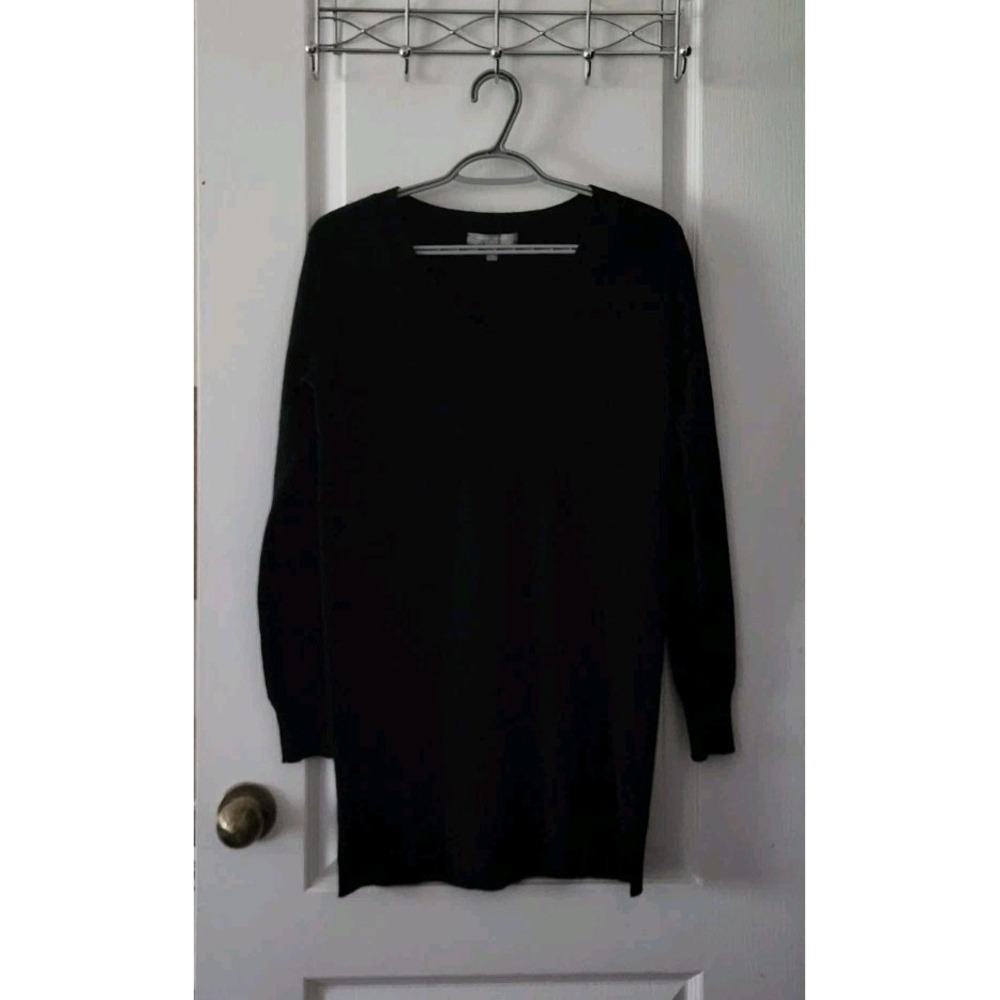 NEIMAN MARCUS Cashmere Women's Tunic Knit Sweater V-Neck Long Sleeve Black Sz XS
